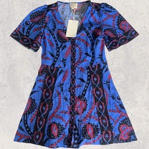Sezane Blue Black and Red Mini Dress